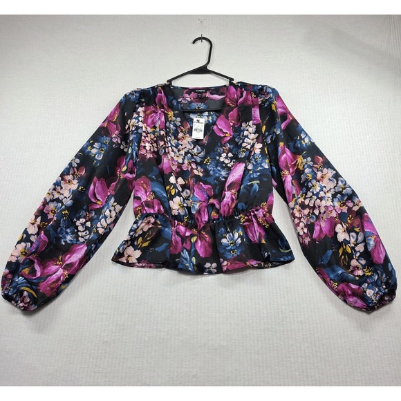 Express Tops - Express Womens Floral Peplum Top S V-Neck Long Sleeve Smocked Boho Romantic NWT
